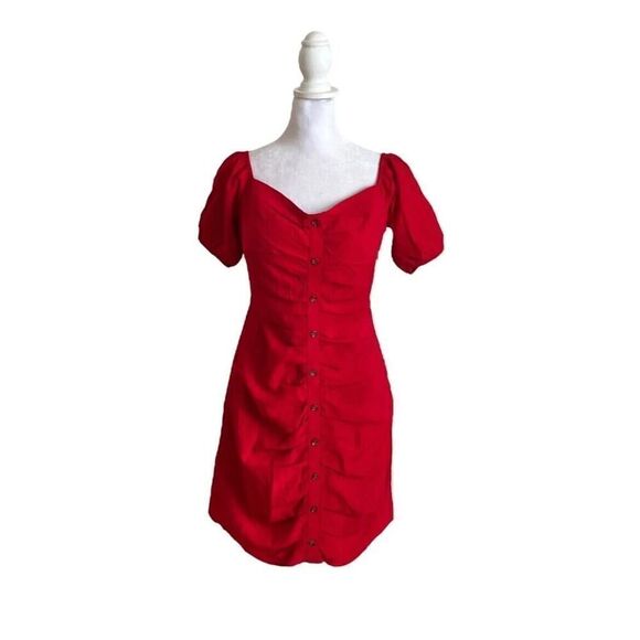 Walter Baker Odette Ruched Crepe Off Shoulder Mini Dress Designer Red NWT US 4 - Picture 5 of 13